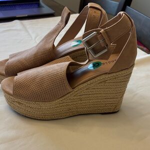 Indigo Beige Perforated Wedge Sandals